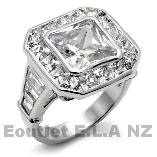 ROYAL PRINCESS CZ CLUSTER SOLID SILVER RING-size 6/7/8/10